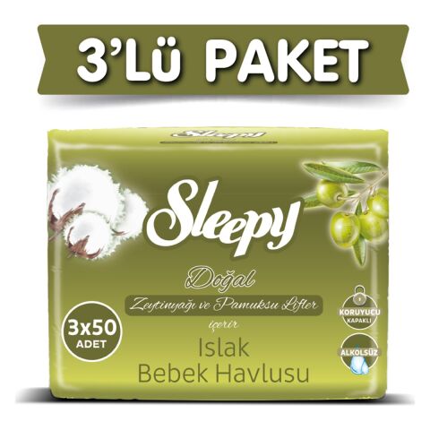 Sleepy Zeytinyağı Islak Havlu 3 X 50'li
