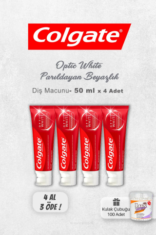 Colgate Parıldayan Beyazlık Diş Macunu 4 AL 3 ÖDE ve Kulak Çubuğu 100 lü