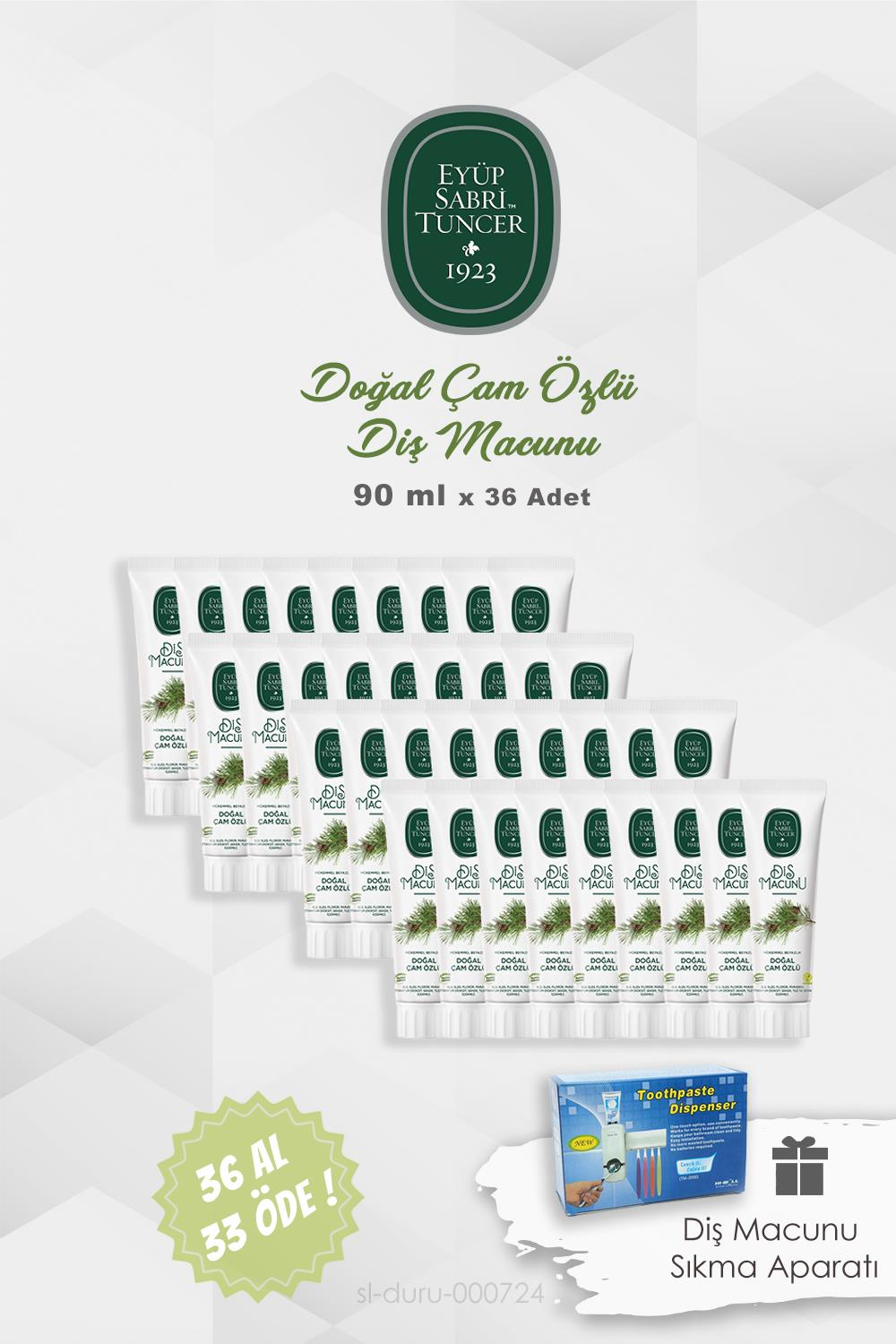 Eyüp Sabri Tuncer 36 AL 33 ÖDE Çam Özlü Diş Macunu 90 ml ve Pratik Diş Macunu Sıkma Aparatı