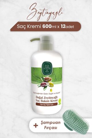 Eyüp Sabri Tuncer Zeytinyağlı Saç Kremi 600 ml x 12 Adet ve Şampuan Fırçası