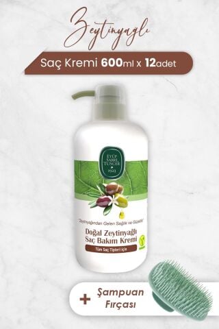 Eyüp Sabri Tuncer Zeytinyağlı Saç Kremi 600 ml x 12 Adet ve Şampuan Fırçası