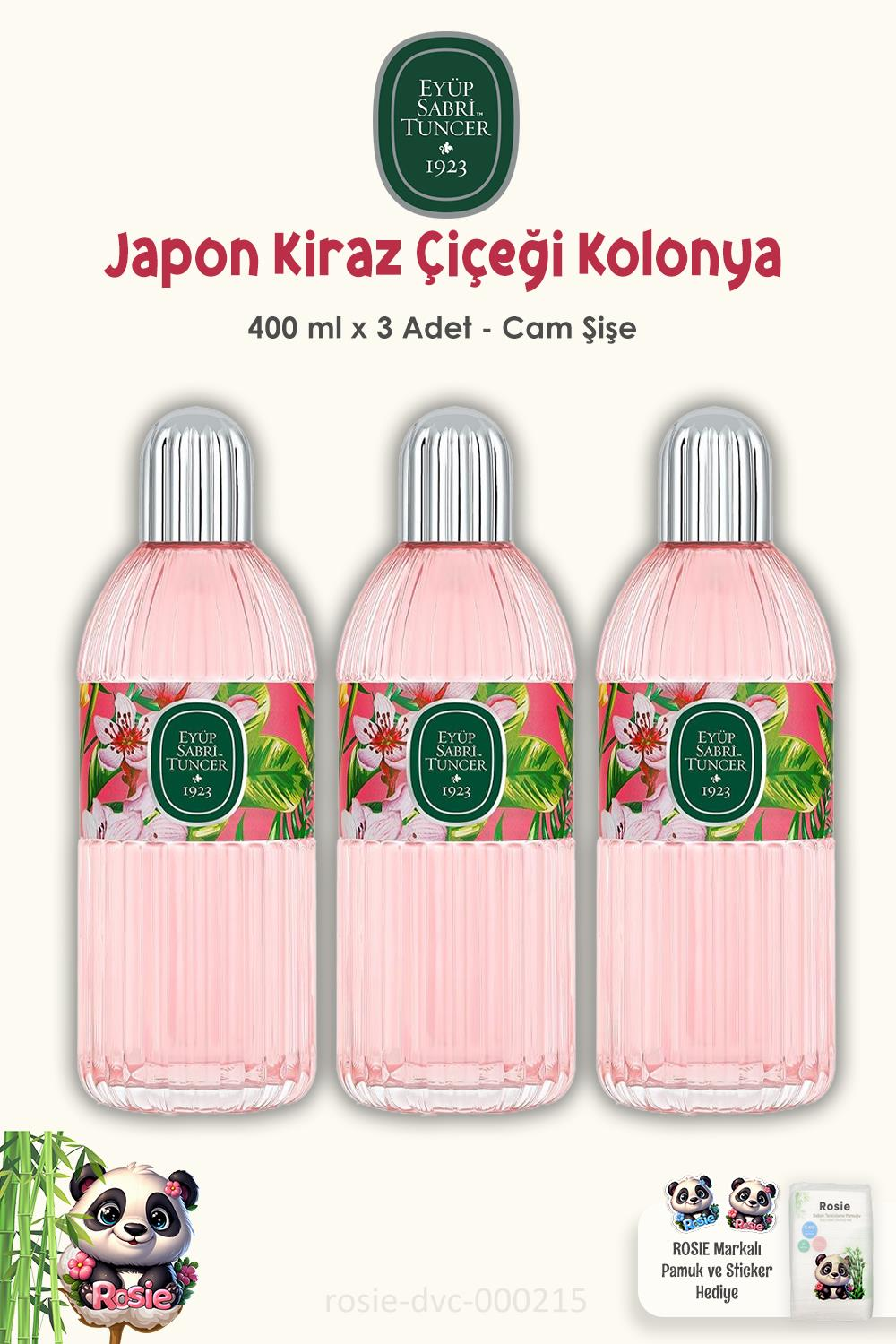 Eyüp Sabri Tuncer Japon Kiraz Çiçeği Cam Şişe Kolonya 3 Adet 400 ml ve ROSIE
