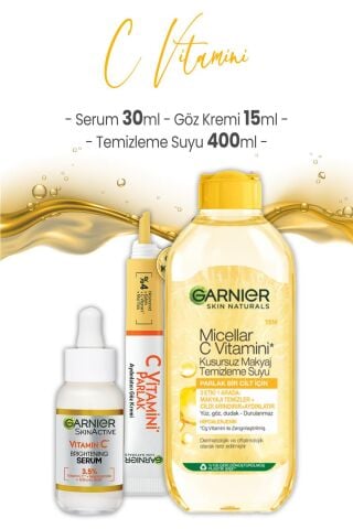 Garnier C Vitamini Serum 30 ml, Göz Kremi 15 ml ve Temizleme Suyu 400 ml