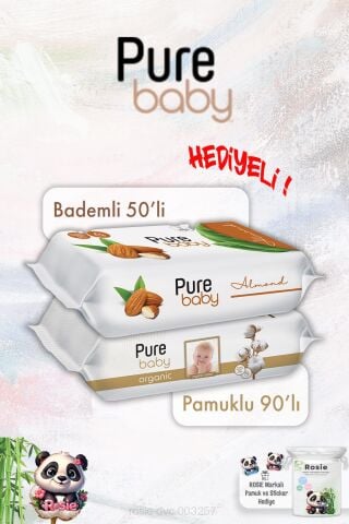 Bebek Islak Mendil Pure Baby Organik Pamuk 90'lı ve Bademli 50'li ve ROSIE