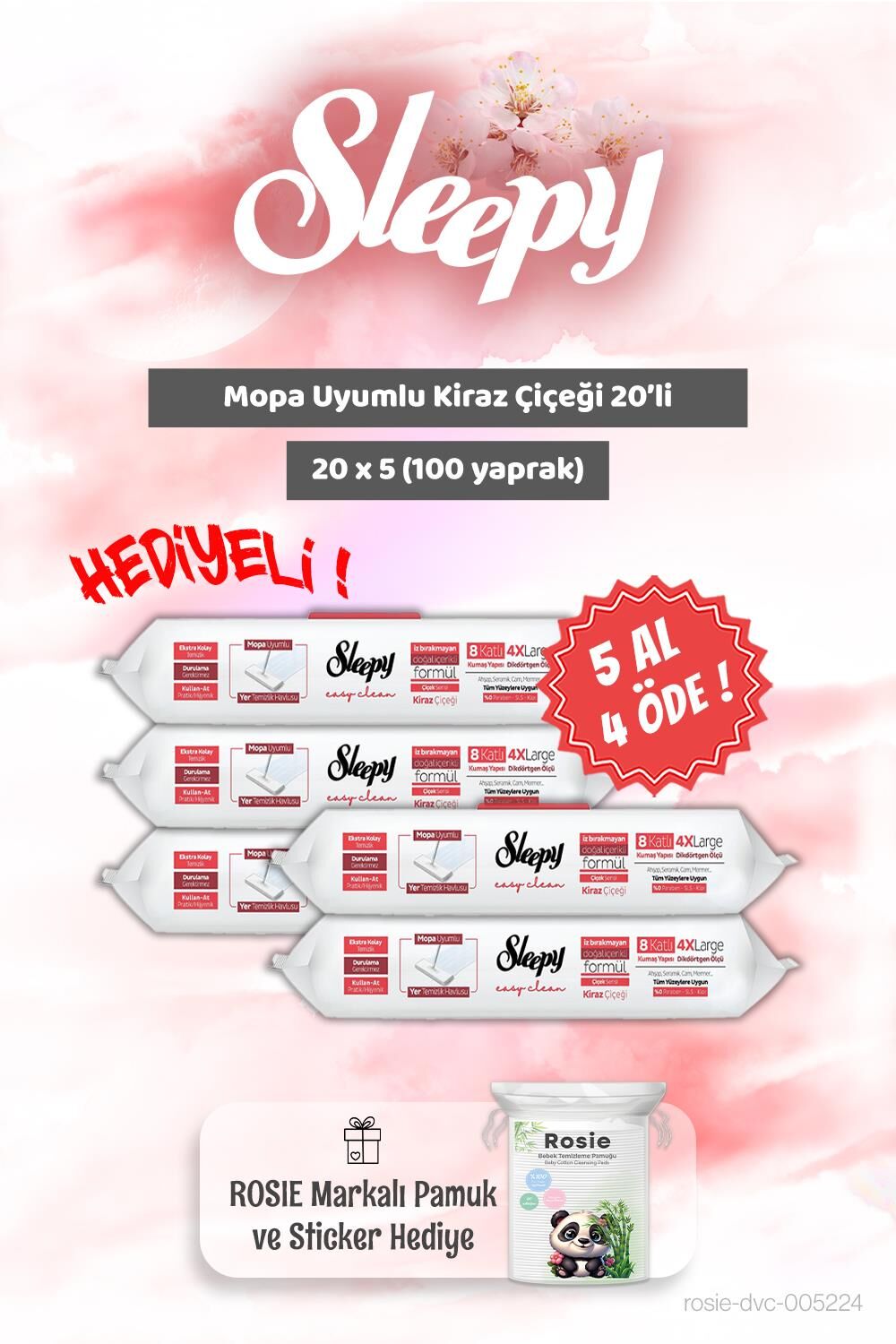 5 AL 4 ÖDE Sleepy Kiraz Çiçeği Mopa Uyumlu 20'li ve Rosie Bebek pamuğu