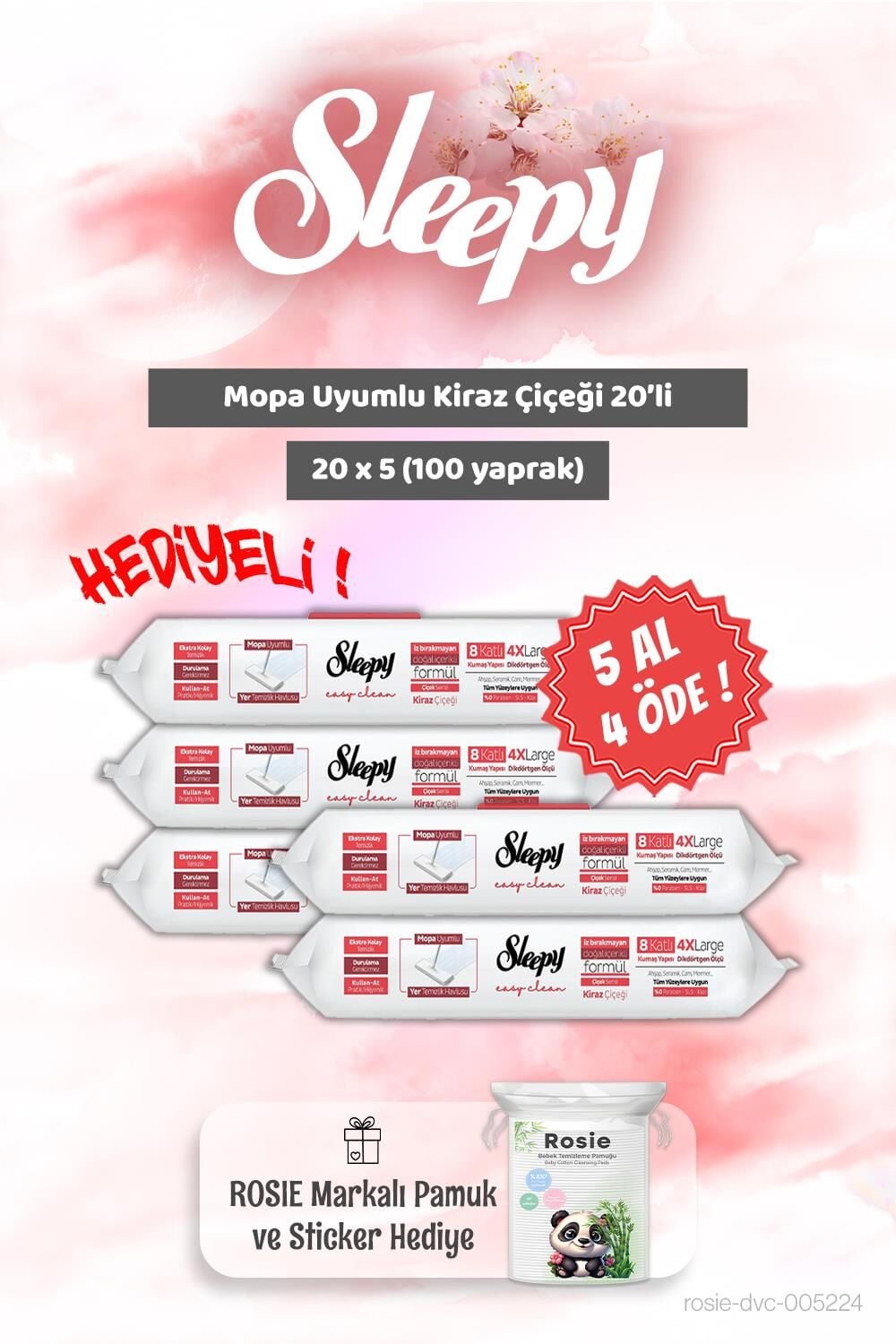 5 AL 4 ÖDE Sleepy Kiraz Çiçeği Mopa Uyumlu 20'li ve Rosie Bebek pamuğu
