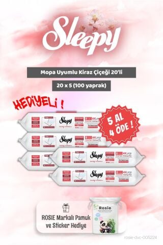 5 AL 4 ÖDE Sleepy Kiraz Çiçeği Mopa Uyumlu 20'li ve Rosie Bebek pamuğu