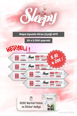 5 AL 4 ÖDE Sleepy Kiraz Çiçeği Mopa Uyumlu 20'li ve Rosie Bebek pamuğu