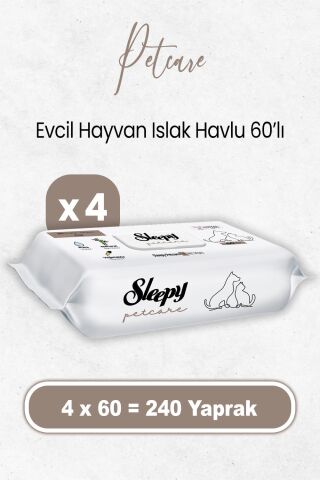 Sleepy Petcare Evcil Hayvan Islak Havlusu 60 x 4 Adet (240 Yaprak)