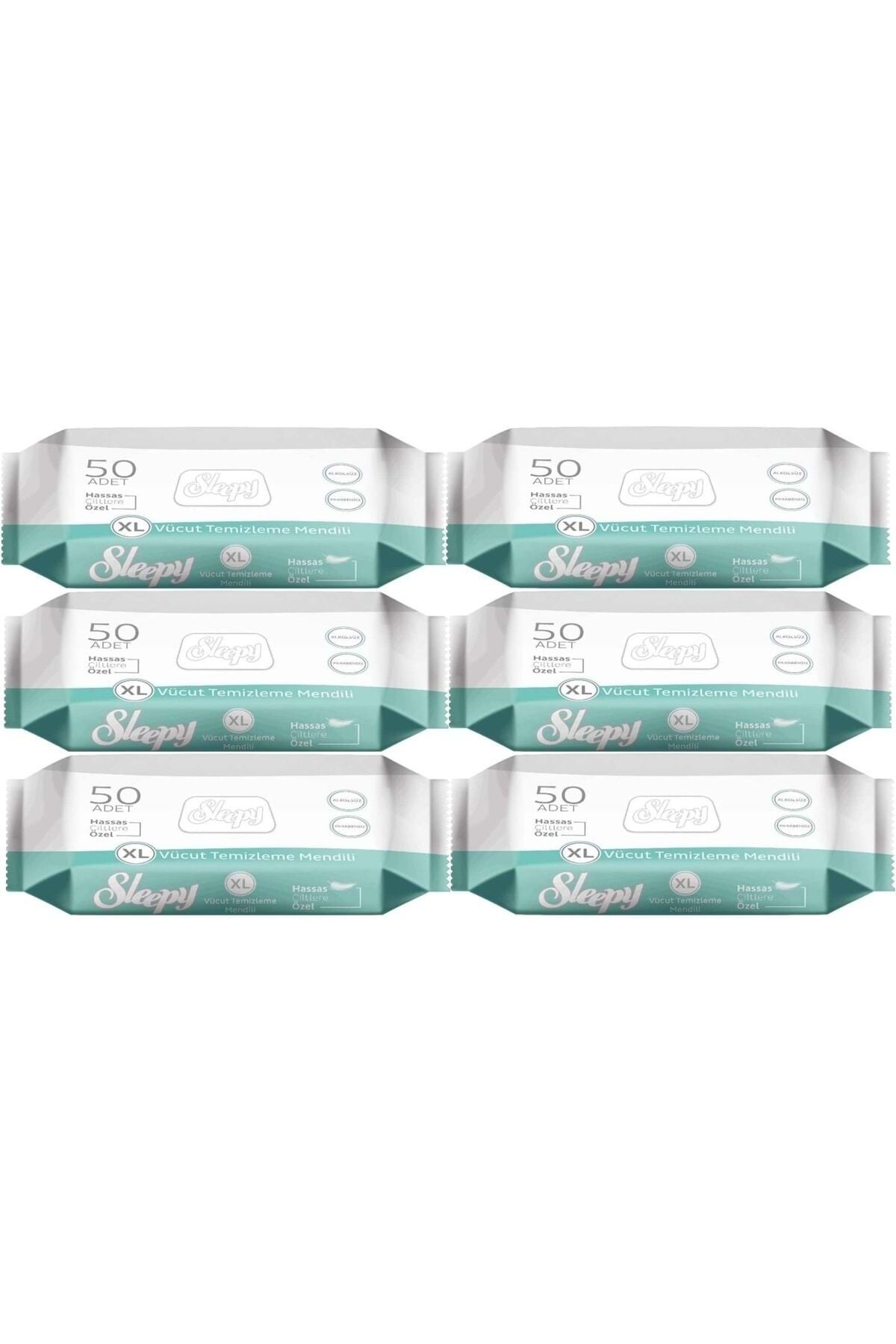Sleepy Hasta Vücut Temizleme Islak Mendil Havlu 50 Yaprak XL (6 Lı Set)