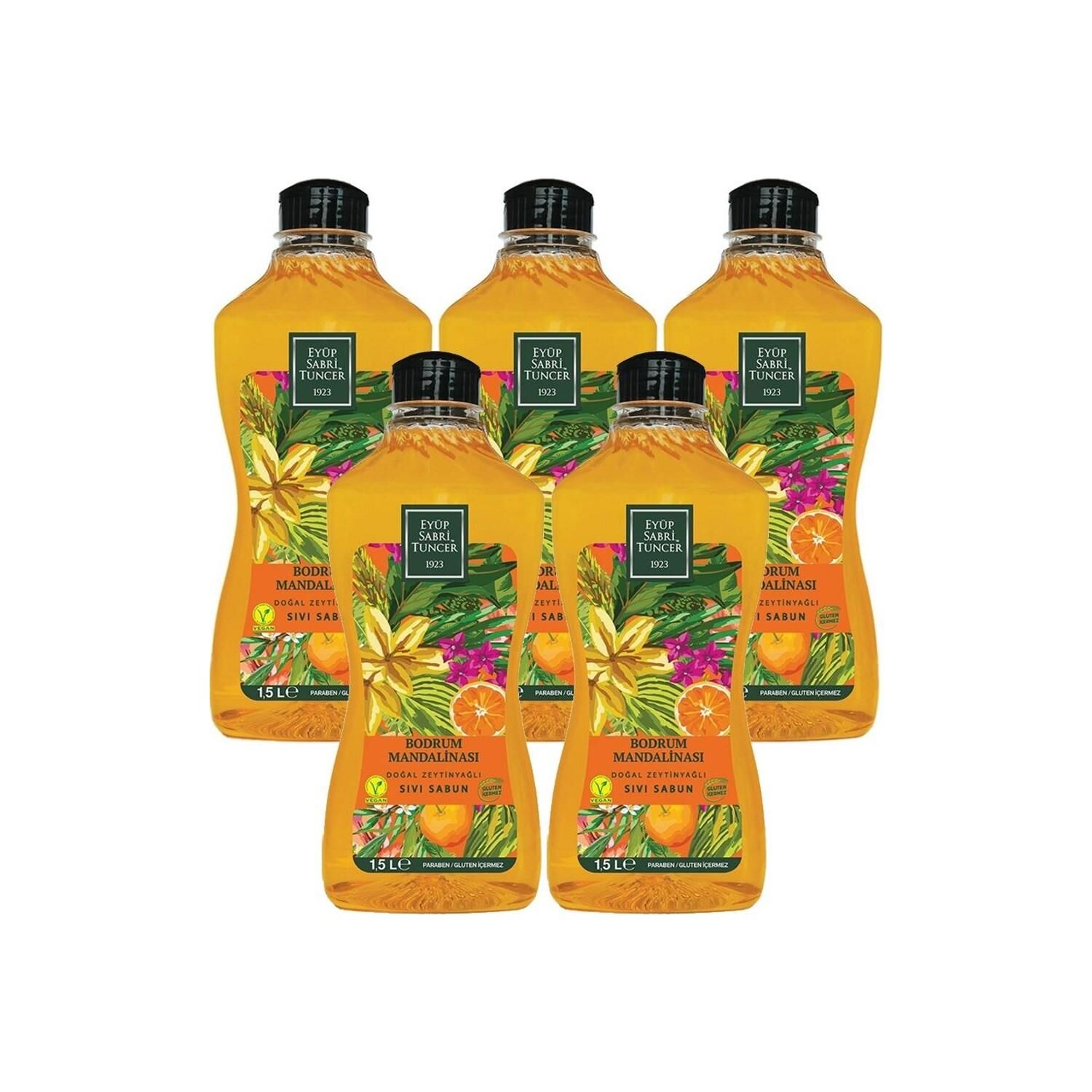 Eyüp Sabri Tuncer Bodrum Mandalinası Doğal Zeytinyağlı Sıvı Sabun 1500 ML x 5