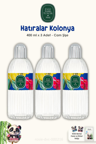 3'lü Eyüp Sabri Tuncer Hatıralar Kolonyası Cam Şişe 400 ml ve ROSIE Pamuk