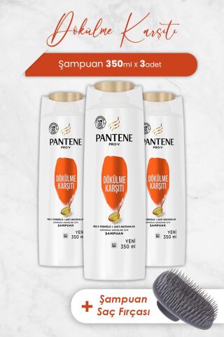 Pantene Şampuan Pro-V Dökülme Karşıtı 350 ml x 3 Adet ve Şampuan Fırçası