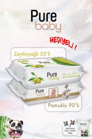Zeytinyağlı 50'li Bebek Islak Mendil Pure Baby Organik Pamuk 90'lı ve ROSIE