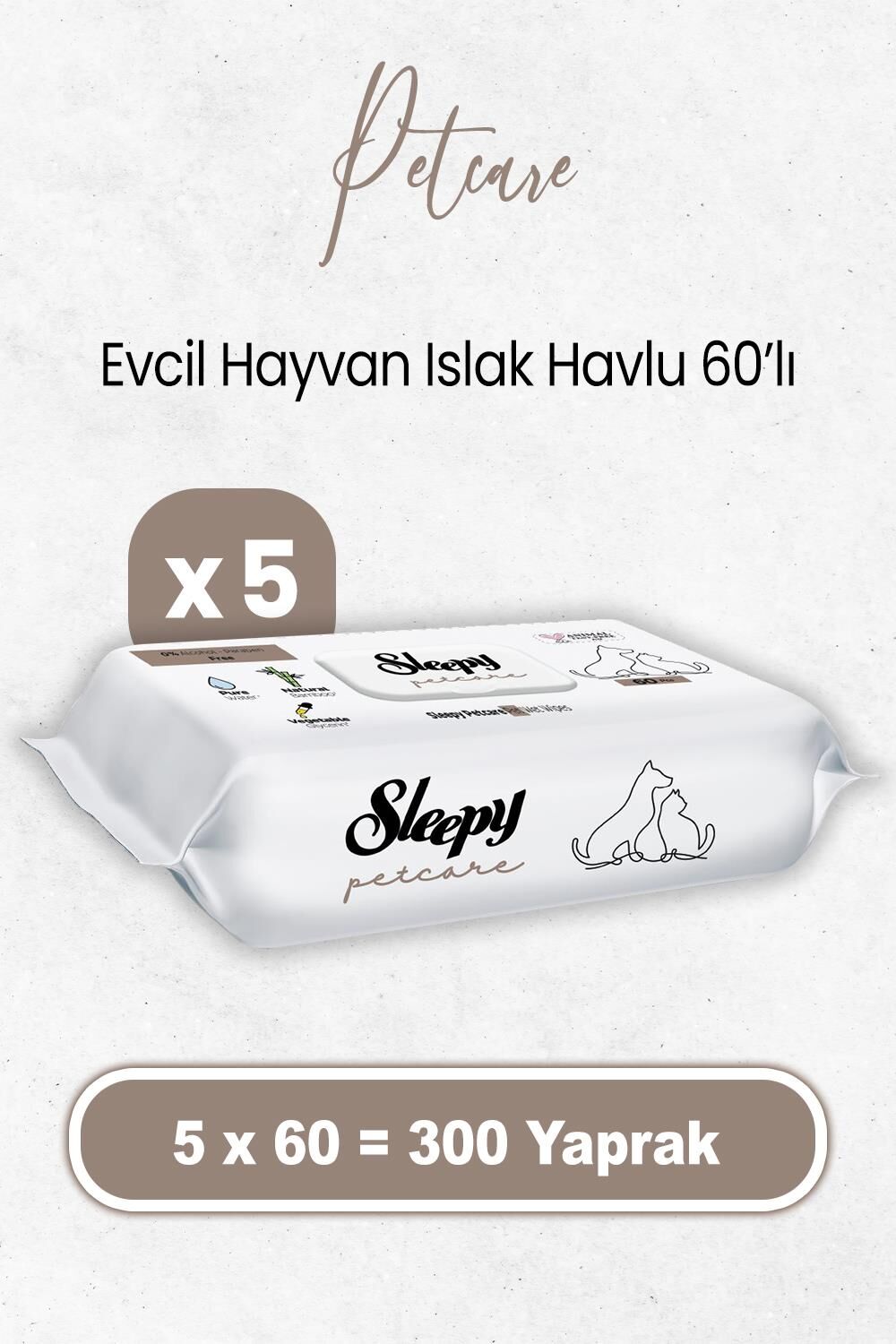 Sleepy Petcare Evcil Hayvan Islak Havlusu 60 x 5 Adet (300 Yaprak)