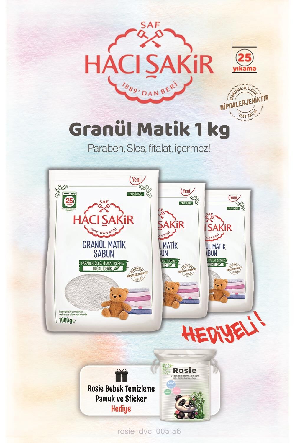 3 Adet 1 Kg Granül Matik Çamaşır Deterjanı ve Rosie