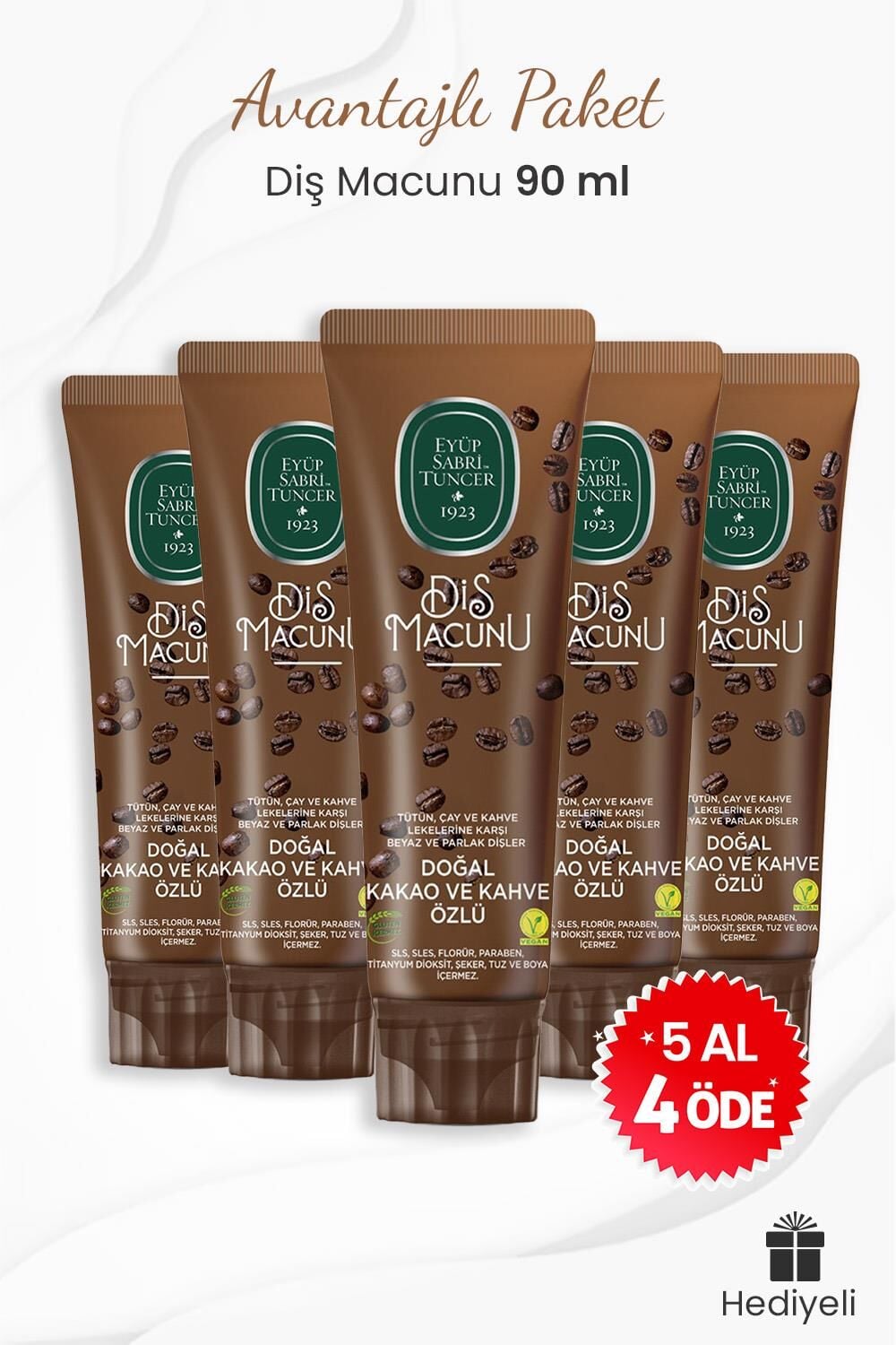 Eyüp Sabri Tuncer 5 al 4 öde Kakao ve Kahve Özlü Diş Macunu Hediyeli