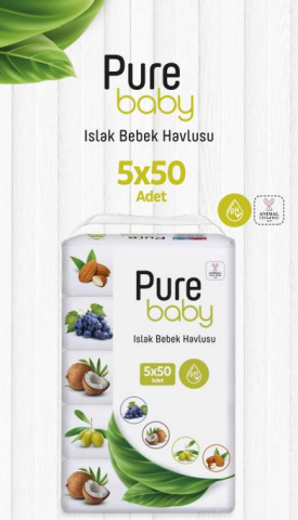 Üzümlü 50'li Bebek Islak Mendil Pure Baby Organik Pamuk 90'lı ve ROSIE