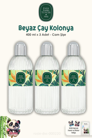 Eyüp Sabri Tuncer Beyaz Çay Kolonyası Cam Şişe 400 ml 3 Adet ve ROSIE Pamuk