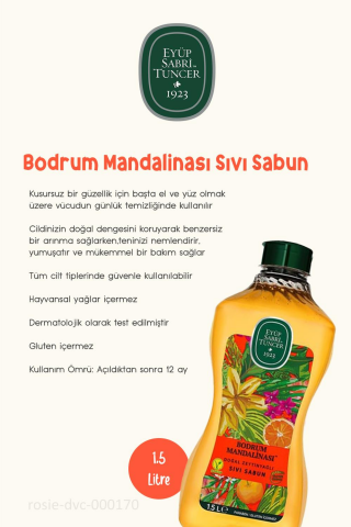 Eyüp Sabri Tuncer Bodrum Mandalinası Sıvı Sabun 1.5 lt ve Doğal ROSIE Pamuk