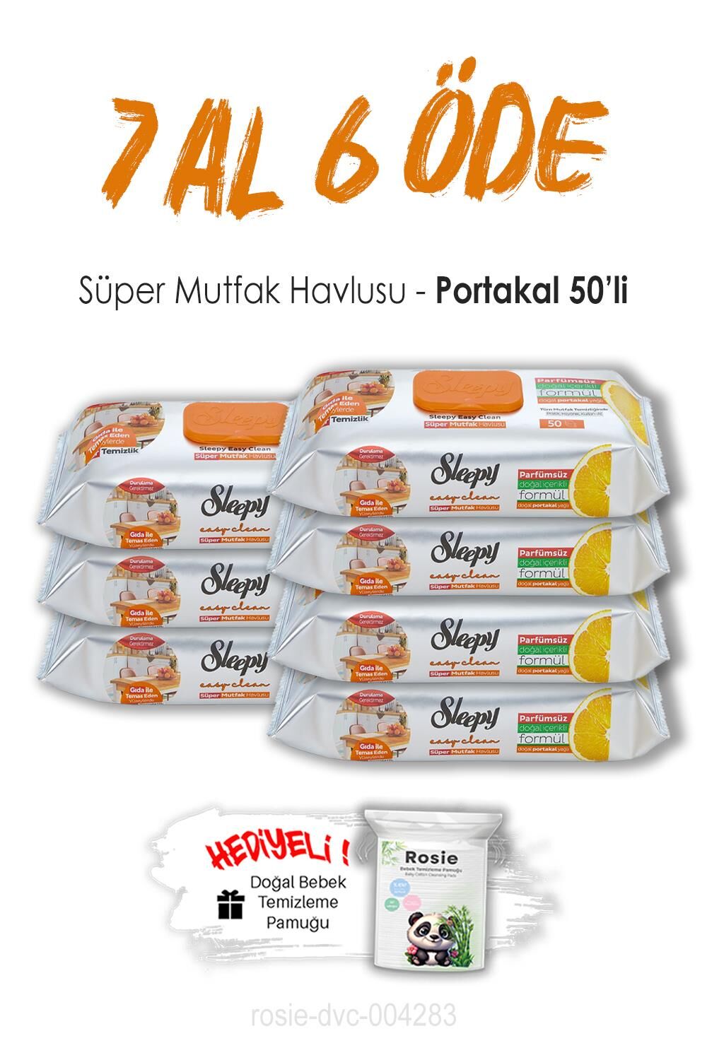 Sleepy 7 AL 6 ÖDE Portakallı Süper Mutfak Havlusu 50'li ve ROSIE