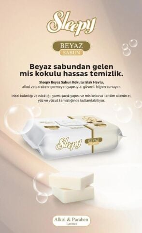 Sleepy 90'lı 36 AL 32 ÖDE Beyaz Sabun Kokulu Islak Havlu ve Rosie