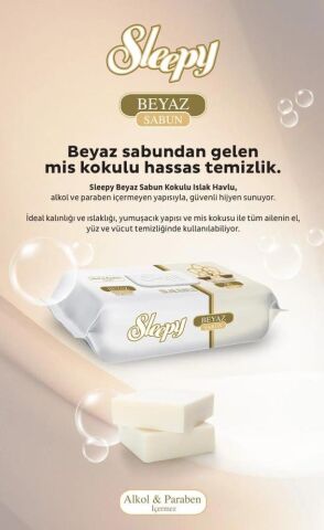 Sleepy 90'lı 36 AL 32 ÖDE Beyaz Sabun Kokulu Islak Havlu ve Rosie