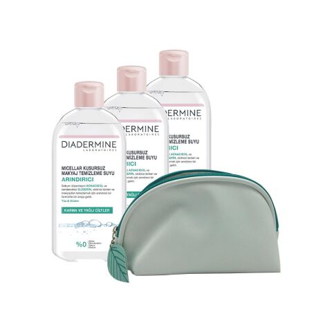 DIADERMINE Arındırıcı Micellar Kusursuz Makyaj Temizleme Suyu 400 ml x 3 ve Diadermine Çanta Hediyeli