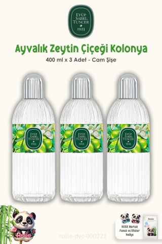 Eyüp Sabri Tuncer  3'lü Ayvalık Zeytin Çiçeği Kolonyası Cam Şişe 400 ml ve ROSIE