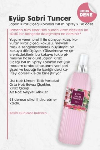 Mevlüd İçin Hediyelik Sprey Kolonya Japon Kiraz Çiçeği 150 ml x 120 Adet