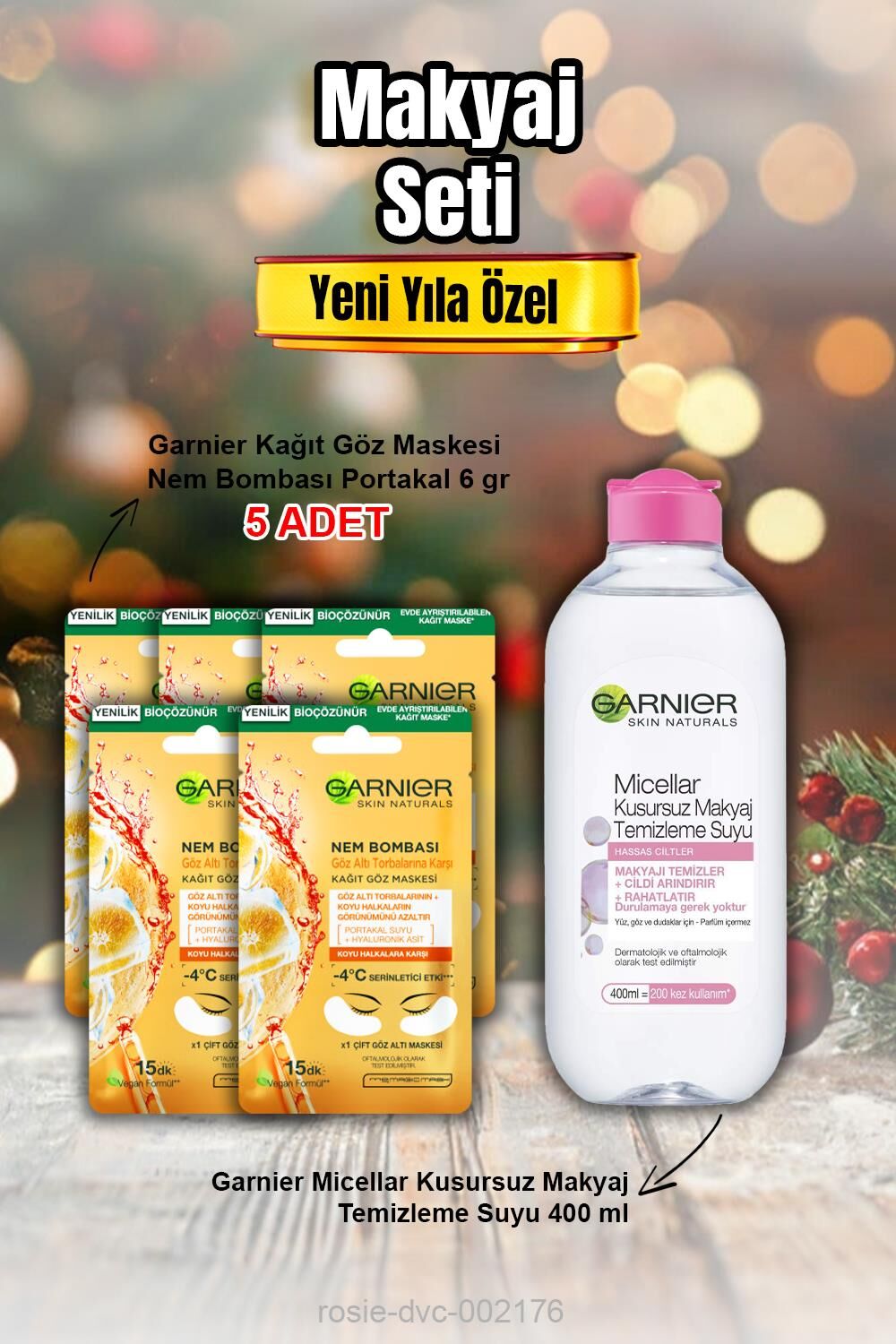 Garnier Kağıt Göz Maskesi Nem Bombası Portakal X 5 ve Micellar Makyaj Temizleme Suyu
