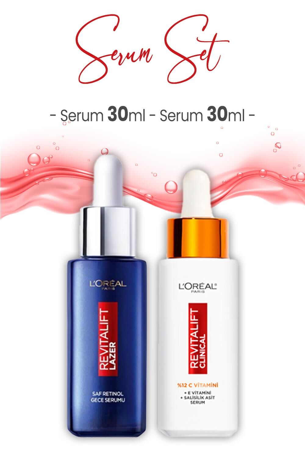 Loreal Paris Revitalift Lazer Retinol Gece Serumu 30 ml ve Clinical Serum 30 ml