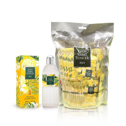 Eyüp Sabri Tuncer Düvenci Toptan Klasik Limon Kolonyası Model 8 (Islak Mendil ve 400 ML Kolonya)