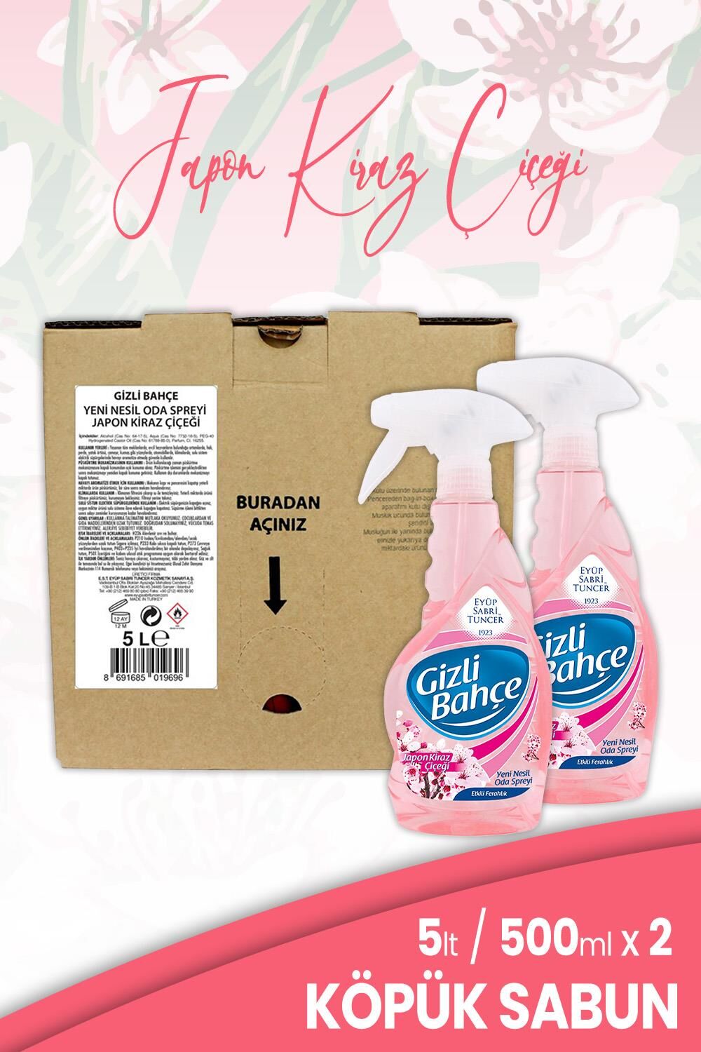 Eyüp Sabri Tuncer Japon Kiraz Çiçeği Oda Spreyi 5 lt ve 500 ml x 2 Adet