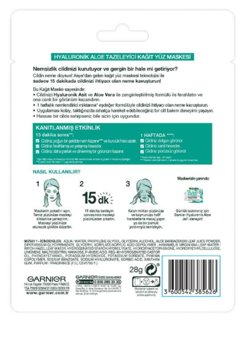 Garnier Tazeleyici Hyaluronik Aloe Kağıt Maske X 5 ve Micellar Makyaj Temizleme Suyu