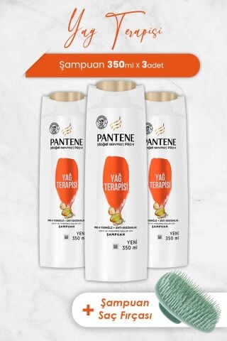 Pantene Şampuan Pro-V Doğal Sentez Yağ Terapisi 350 ml x 3 Adet ve Şampuan Fırçası