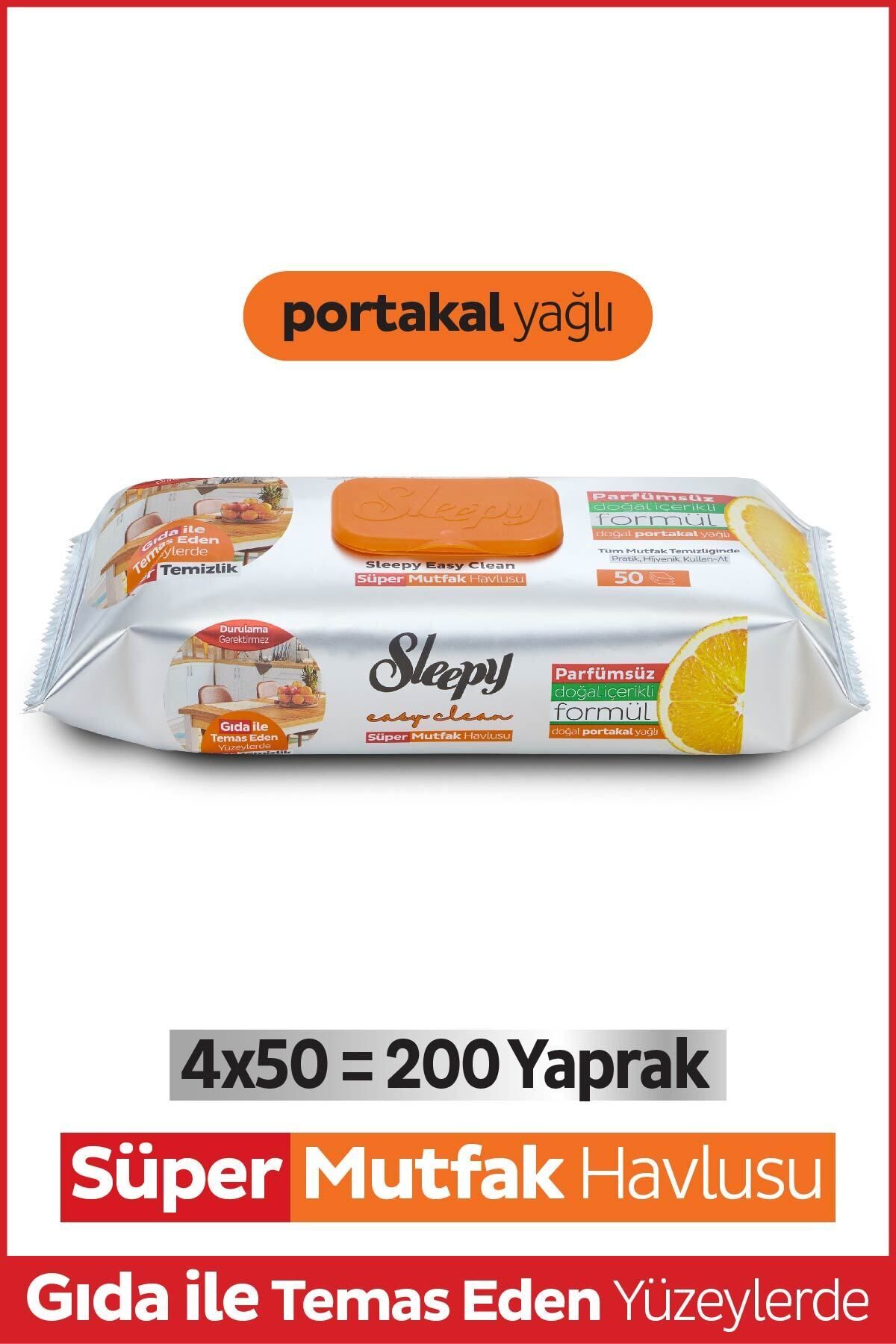 Sleepy Easy Clean Süper Yüzey Temizlik Mutfak Havlusu&mendili Portakal Yağlı 4x50 (200 YAPRAK)