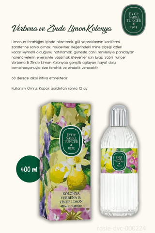 Eyüp Sabri Tuncer Verbena & Zinde Limon Kolonyası 3 Adet Cam Şişe 400 ml ve ROSIE Pamuk