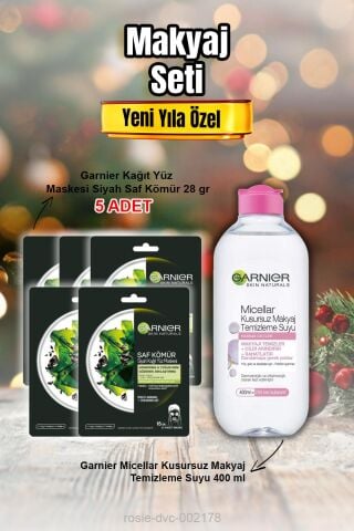 Garnier Siyah Saf Kömür Kağıt Maske X 5 ve Micellar Makyaj Temizleme Suyu