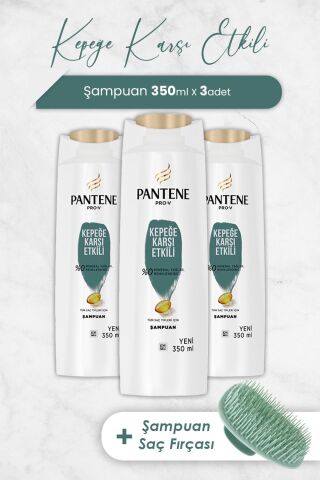 Pantene Şampuan Pro-V Kepeğe Karşı Etkili 350 ml x 3 Adet ve Şampuan Fırçası
