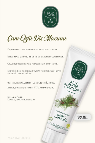 Eyüp Sabri Tuncer Diş Macunu Çam Özlü 90 ml 3 Adet ve ROSIE %100 Pamuk
