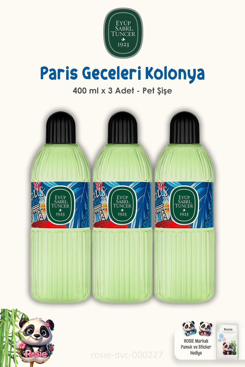 Eyüp Sabri Tuncer Paris Gecesi Kolonyası 400 ML Pet Şişe 3 Adet ve ROSIE Pamuk