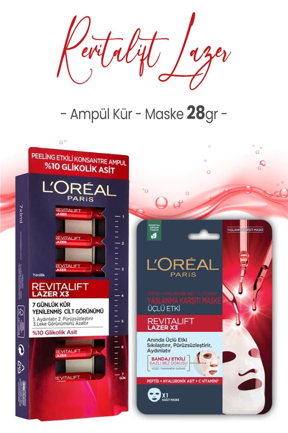 Loreal Paris Revitalift Lazer X3 Ampül Kür ve Yüz Maskesi 28 gr