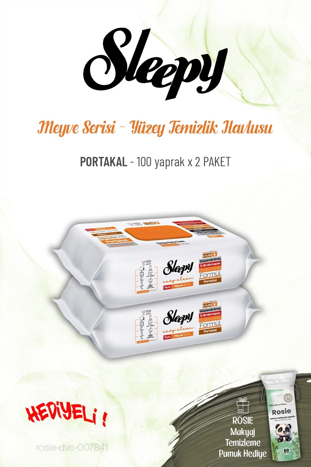 Sleepy Portakal 100 yaprak x 2 paket Yüzey Temizlik Havlusu ve ROSIE