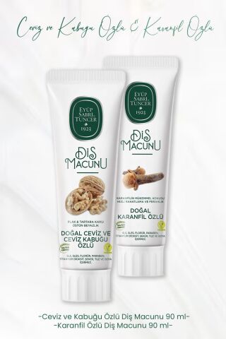 Eyüp Sabri Tuncer Diş Macunu Ceviz ve Kabuğu Özlü 90 ml ve Karanfil Özlü 90 ml