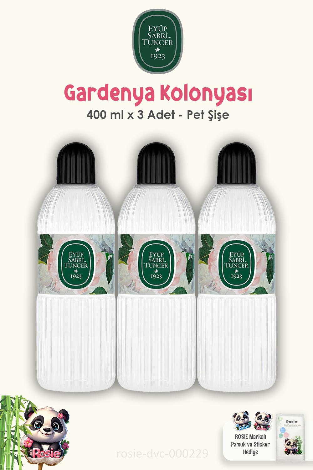 Eyüp Sabri Tuncer Gardenya Kolonyası 400 ml Pet Şişe 3 Adet ve ROSIE Pamuk