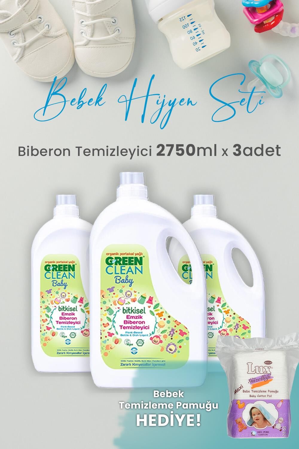 Green Clean Baby Likit Biberon Temizleyici 2750 ml x 3 Adet ve Hediyeli