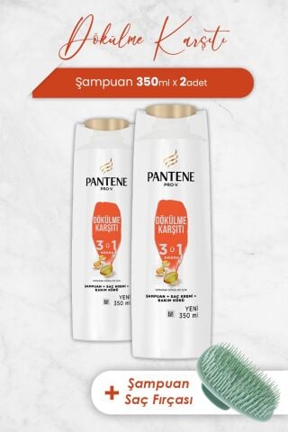 Pantene Şampuan Pro-V Dökülme Karşıtı 3' ü 1 Arada 350 ml x 2 Adet ve Şampuan Fırçası