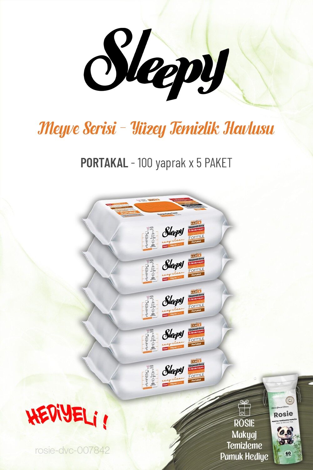 Sleepy Portakal Yüzey Temizlik Havlusu 100 yaprak x 5 paket ve ROSIE