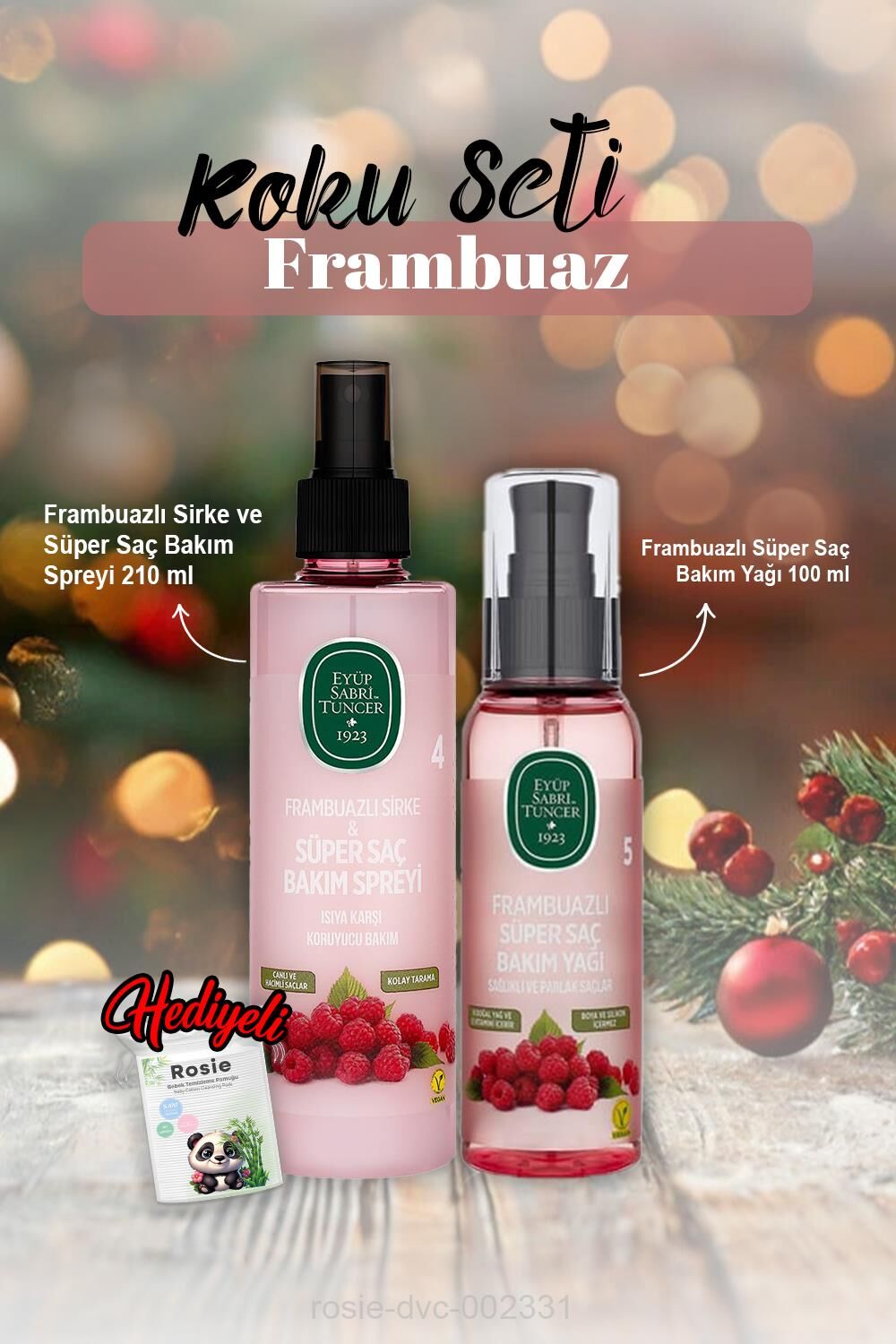 Saç Bakım Yağı 100 ml, Bakım Spreyi 210 ml Frambuaz ve Rosie Hediye